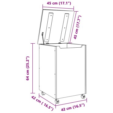 vidaXL Καλάθι Άπλυτων με Τροχούς RANA 45x45x64εκ. Μασίφ Ξύλο Πεύκου