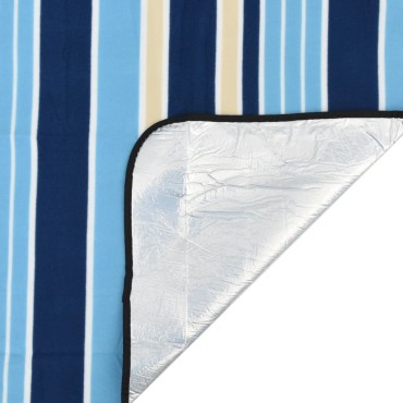 vidaXL Κουβέρτα Πικ-Νικ Πτυσσόμενη Μπλε/Λευκό Ριγέ 200x150εκ. Βελούδο