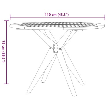 vidaXL Τραπέζι Κήπου Στρογγυλό 110x75cm από Μασίφ Ξύλο Ακακίας 1 τεμ.