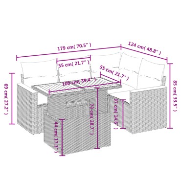 vidaXL Σετ Καναπέ Κήπου 5 τεμ. Μπεζ Συνθετικό Ρατάν με Μαξιλάρι 55x55cm