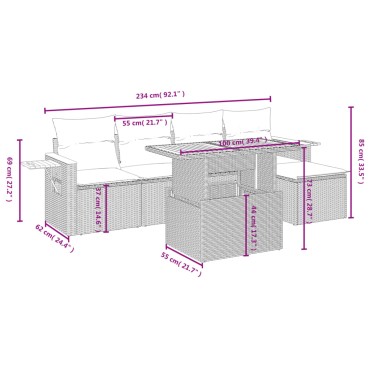 vidaXL Σετ Καναπέ Κήπου 6 τεμ. Μπεζ Συνθετικό Ρατάν με Μαξιλάρια 55x55cm