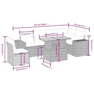 vidaXL Σαλόνι Κήπου Σετ 7 τεμ. Μπεζ Συνθετικό Ρατάν με Μαξιλάρια 55x55cm