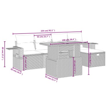 vidaXL Σετ Καναπέ Κήπου 6 τεμ. Μπεζ Συνθετικό Ρατάν με Μαξιλάρια 55x55cm