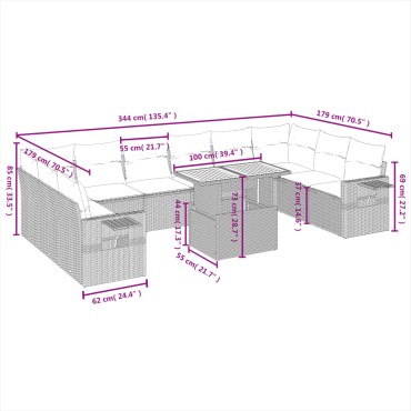 vidaXL Σαλόνι Κήπου Σετ 11 τεμ. Μπεζ Συνθετικό Ρατάν με Μαξιλάρια 55x55cm