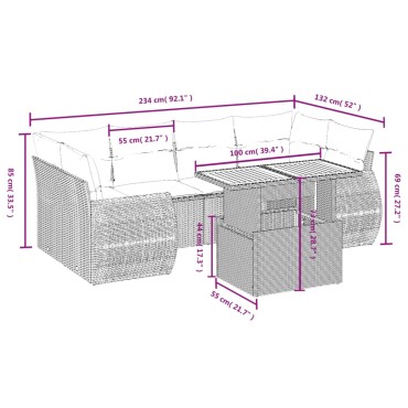 vidaXL Σαλόνι Κήπου Σετ 7 τεμ. Μπεζ Συνθετικό Ρατάν με Μαξιλάρια 55x55cm