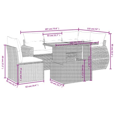 vidaXL Σετ Καναπέ Κήπου 6 τεμ. Μπεζ Συνθετικό Ρατάν με Μαξιλάρια 55x55cm