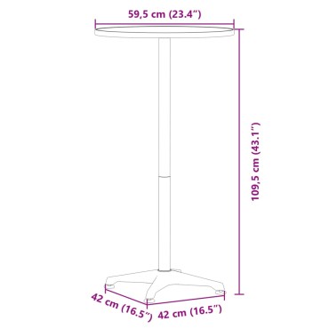 vidaXL Τραπέζι Μπαρ Εξ. Χώρου Ρυθμ. Ύψος 59,5x70/109,5cm Αλουμινίου 1 τεμ.