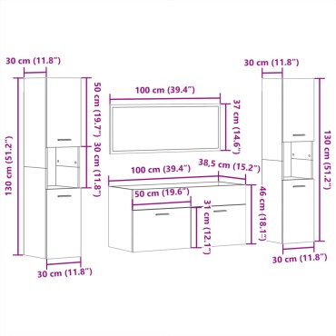 vidaXL Σετ Επίπλων Μπάνιου 4 τεμ. Sonoma Δρυς Επεξεργασμένο Ξύλο 100x38,5x46cm