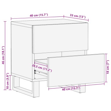 vidaXL Κομοδίνα 2 τεμ. 40x34x46cm Ακατέργαστο Μασίφ Ξύλο Μάνγκο