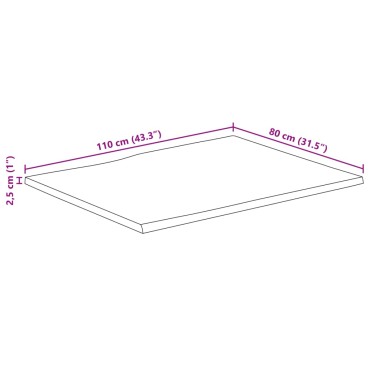 vidaXL Επιφάνεια Τραπεζιού Ορθογώνια 110x80x2,5cm Μασίφ Ξύλο Ακακίας 1 τεμ.