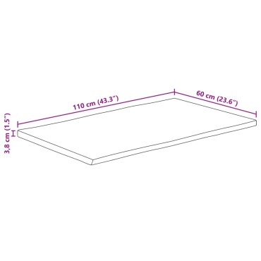 vidaXL Επιφάνεια Τραπεζιού Ορθογώνια 110x60x3,8cm Μασίφ Ξύλο Ακακίας 1 τεμ.