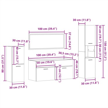 vidaXL Σετ Επίπλων Μπάνιου 4 τεμ. Sonoma Δρυς Επεξεργασμένο Ξύλο 100x38,5x46cm