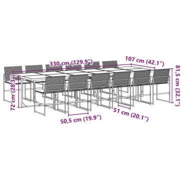 vidaXL Σετ Τραπεζαρίας Κήπου 13 τεμ. Μαύρο από Συνθ. Ρατάν με Μαξιλάρια 46x38cm