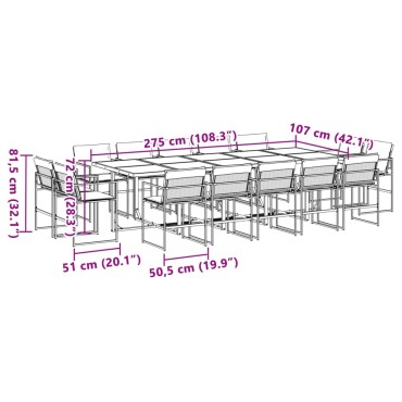 vidaXL Σετ Τραπεζαρίας Κήπου 15 τεμ. Μαύρο από Textilene με Μαξιλάρια 46x38cm