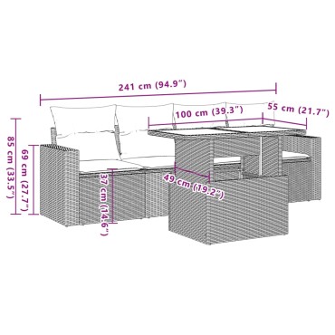 vidaXL Σετ Καναπέ Κήπου 5 τεμ. Μπεζ Συνθετικό Ρατάν με Μαξιλάρι 55x55cm