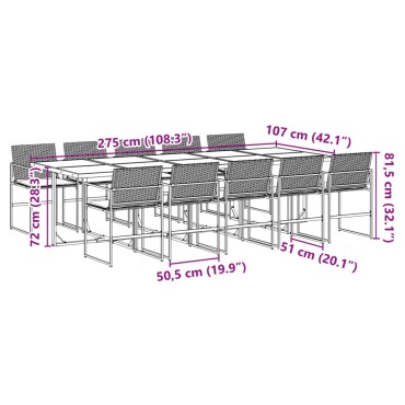 vidaXL Σετ Τραπεζαρίας Κήπου 11 τεμ. Μαύρο από Συνθ. Ρατάν με Μαξιλάρια 46x38cm