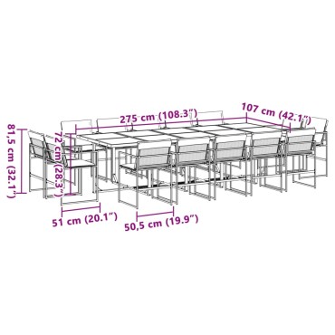 vidaXL Σετ Τραπεζαρίας Κήπου 15 τεμ. Λευκός από Textilene με Μαξιλάρια 46x38cm