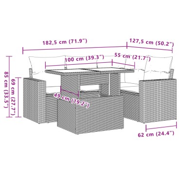 vidaXL Σετ Καναπέ Κήπου 5 τεμ. Μπεζ Συνθετικό Ρατάν με Μαξιλάρι 55x55cm