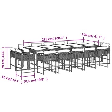 vidaXL Σετ Τραπεζαρίας Κήπου 15 τεμ. Μαύρο από Συνθ. Ρατάν με Μαξιλάρια 45,5x38cm