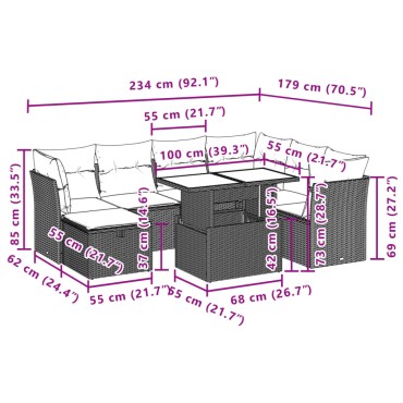 vidaXL Σαλόνι Κήπου Σετ 8 τεμ. Καφέ Συνθετικό Ρατάν με Μαξιλάρια 55x55cm