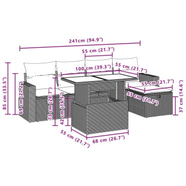 vidaXL Σετ Καναπέ Κήπου 6 τεμ. Μπεζ Συνθετικό Ρατάν με Μαξιλάρια 55x55cm