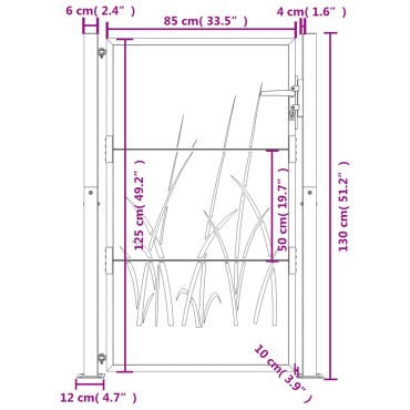 vidaXL Πύλη Κήπου με Σχέδιο Γρασίδι Ανθρακί 105 x 130 εκ. Ατσάλινη