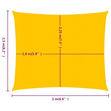 vidaXL Πανί Σκίασης Ορθογώνιο Κίτρινο 2x2,5 μ. HDPE 160 γρ./μ²