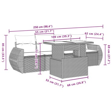 vidaXL Σετ Καναπέ Κήπου 5 τεμ. Μπεζ Συνθετικό Ρατάν με Μαξιλάρι 55x55cm