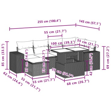 vidaXL Σαλόνι Κήπου Σετ 7 τεμ. Μπεζ Συνθετικό Ρατάν με Μαξιλάρια 55x55cm