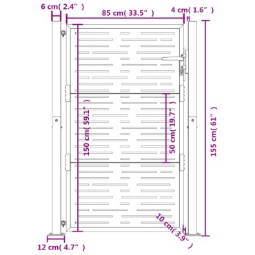 vidaXL Πύλη Κήπου με Τετράγωνο Σχέδιο Ανθρακί 105 x 155 εκ. Ατσάλινη