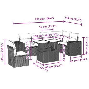 vidaXL Σαλόνι Κήπου Σετ 7 τεμ. Μπεζ Συνθετικό Ρατάν με Μαξιλάρια 55x55cm