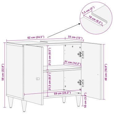 vidaXL Ντουλάπι Μπάνιου 62x33x58cm από Μασίφ Ξύλο Μάνγκο