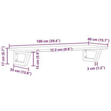 vidaXL Ράφι Νιπτήρα Τοίχου από Ατσάλι / Μασίφ Ξύλο Δρυός 100x40x2cm