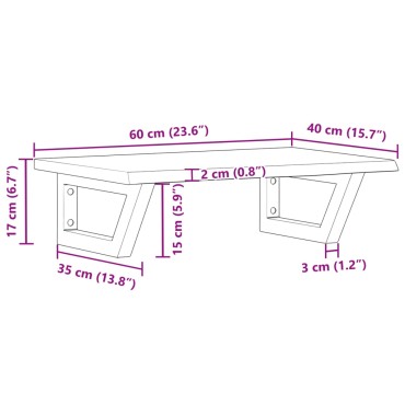 vidaXL Ράφι Νιπτήρα Τοίχου από Ατσάλι / Μασίφ Ξύλο Δρυός 60x40x2cm