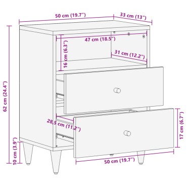 vidaXL Κομοδίνο 50x33x62cm από Μασίφ Ξύλο Μάνγκο 1 τεμ.