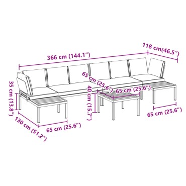 vidaXL Σαλόνι Κήπου Σετ 5 τεμ. με Μαξιλάρια Μαύρο Αλουμίνιο 110x65cm