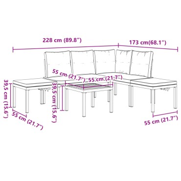 vidaXL Καναπές Κήπου Σετ 5 τεμ. Μαύρα Ατσάλι με Ηλεκτρ. Βαφή+Μαξιλάρια 110x55cm