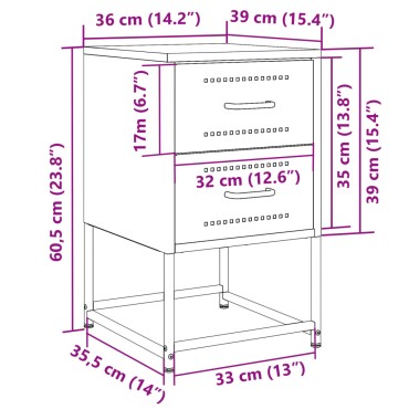 vidaXL Κομοδίνα 2 τεμ. Ροζ 36x39x60,5cm από Χάλυβα