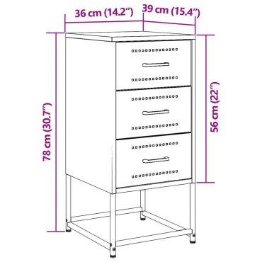 vidaXL Κομοδίνο Μαύρο 36x39x78cm από Χάλυβα 1 τεμ.