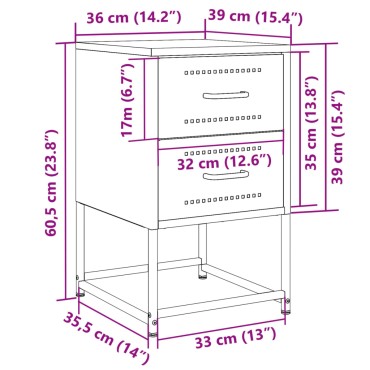 vidaXL Κομοδίνα 2 τεμ. Μαύρα 36x39x60,5cm Χάλυβα