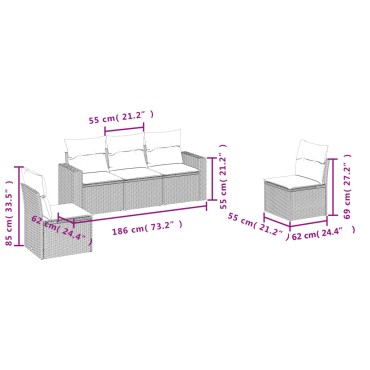 vidaXL Σαλόνι Κήπου Σετ 5 τεμ. Γκρι Συνθετικό Ρατάν με Μαξιλάρια 55x55cm