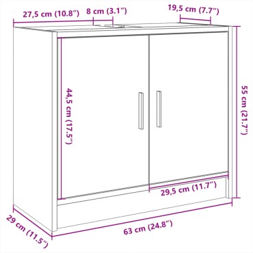 vidaXL Ντουλάπι Νιπτήρα Καφέ δρυς 63x29x55cm Επεξεργασμένο Ξύλο 1 τεμ.