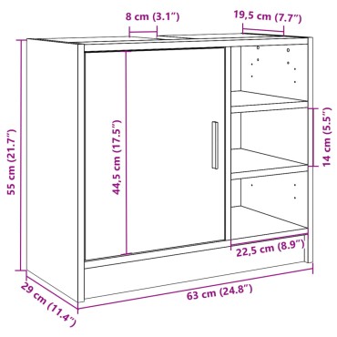 vidaXL Ντουλάπι Νιπτήρα Καφέ δρυς 63x29x55cm Επεξεργασμένο Ξύλο 1 τεμ.