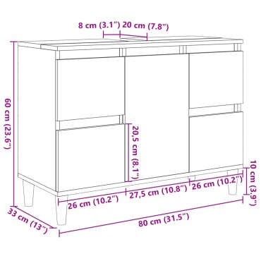 vidaXL Ντουλάπι Νιπτήρα Sonoma Δρυς 80x33x60cm Επεξεργασμένο Ξύλο 1 τεμ.