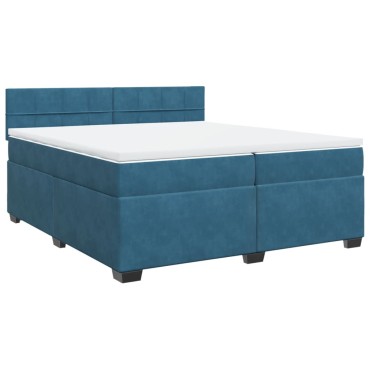 vidaXL Κρεβάτι Boxspring με Στρώμα Μπλε 200x200cm Βελούδινο 1 τεμ. - Διπλό