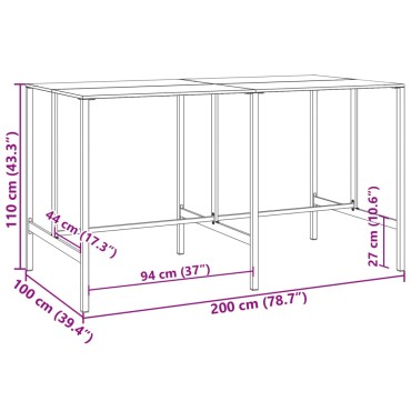 vidaXL Τραπέζι Μπαρ Μαύρο 200x100x110cm Ατσάλι με Ηλ. Βαφή Πούδρας 1 τεμ.