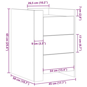 vidaXL Κομοδίνο Sonoma Δρυς 45x50x65cm από Επεξεργασμένο Ξύλο 1 τεμ.