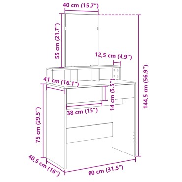 vidaXL Μπουντουάρ με Καθρέφτη Μαύρο 80x41x144,5cm 1 τεμ.