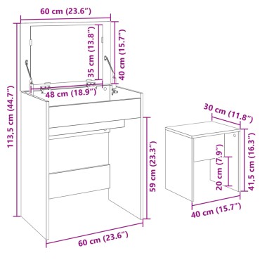 vidaXL Μπουντουάρ με Καθρέφτη Sonoma Δρυς 60x40x113,5cm 1 τεμ.