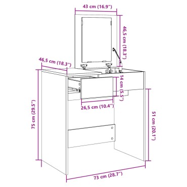 vidaXL Μπουντουάρ με Καθρέφτη Sonoma Δρυς 73x46,5x120cm 1 τεμ.